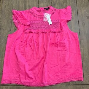 J. Crew Bright Pink Ruffle Sleeve Blouse